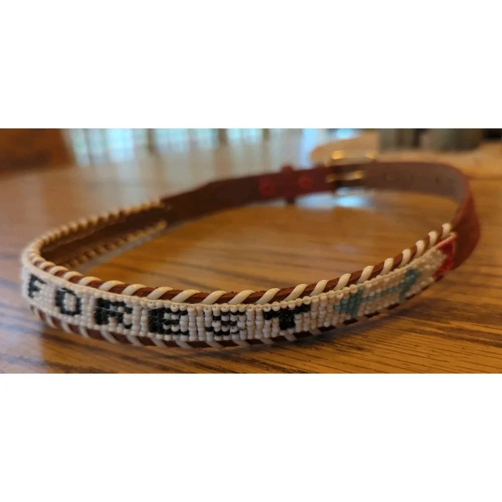 NOS Magic Forest Lake George NY Novelty Beaded Leather Belt Kids Youth Adult 24